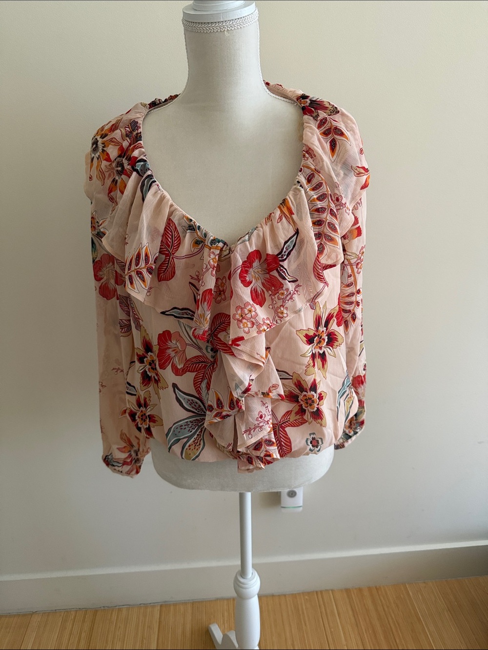 Sanctuary Blush Peach Floral Ruffle Blouse